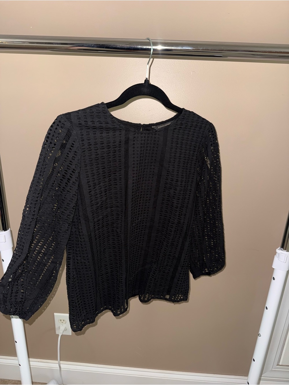 Banana Republic Black Crochet Lace Balloon Sleeve Top